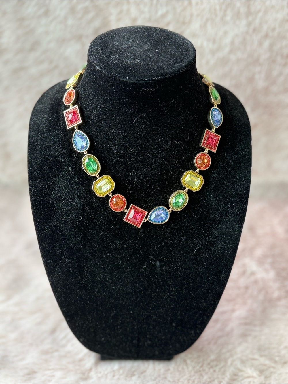 Multicolor Gemstone Statement Necklace - Gold-Tone